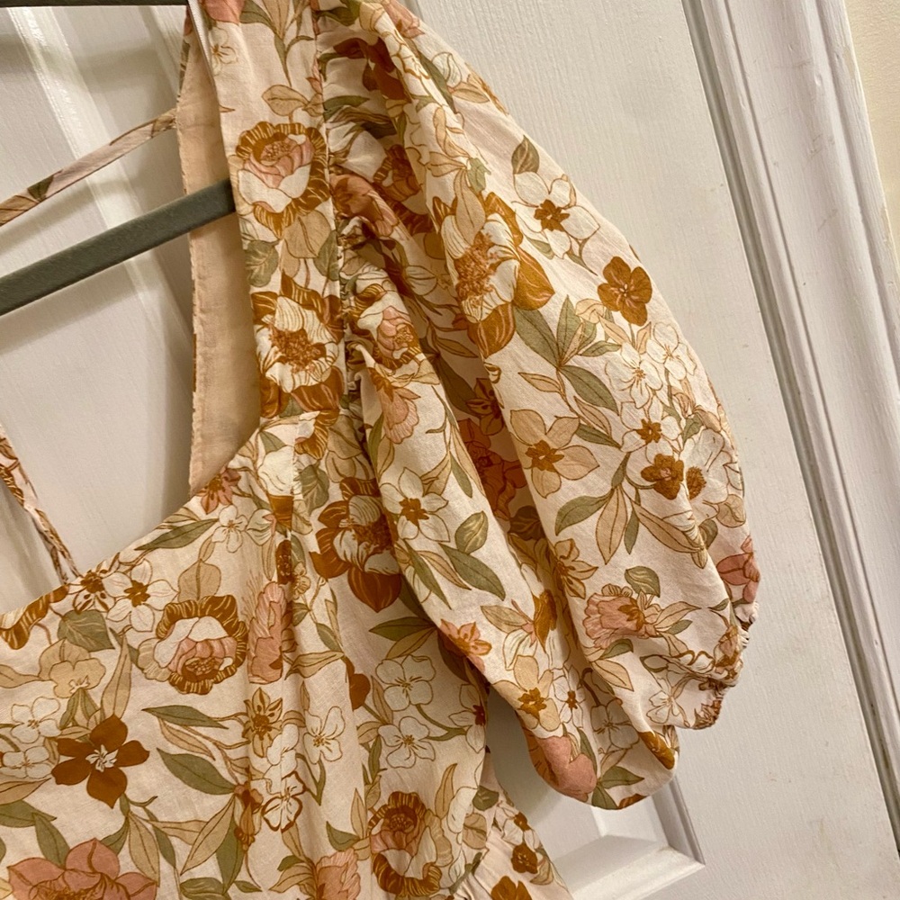 DRESS FORUM BOHO FLORAL MINI DRESS PUFF SLEEVES AND BOW COASTAL COWGIRL LARGE - Picture 9 of 16
